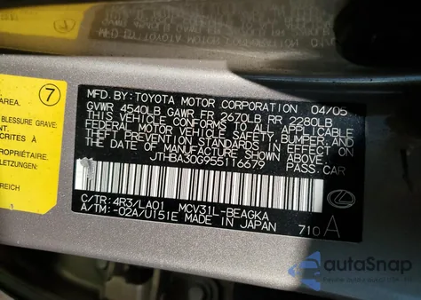 2005 Lexus Es 330 z USA, uszkodzony, nr VIN JTHBA30G955116679